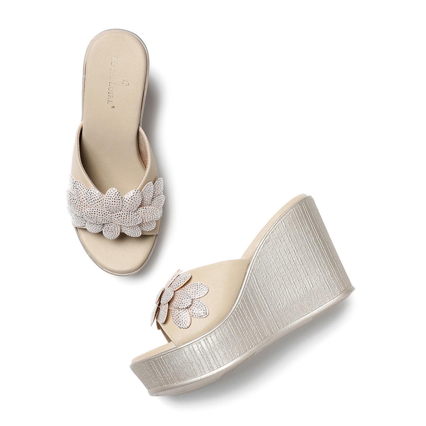 Marc Loire Women's Embellished Slip-On Platform Heel Sandal for All Occasion (Rose Gold, 6)