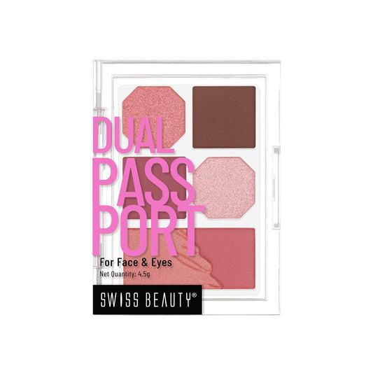 Swiss Beauty Face and Eye Dual Passport Palette | Eyeshadow + Blusher Palette | Combination of Mattes and Shimmers | Compact and Travel Friendly makeup kit | Shade- Party Ready, 4.5g