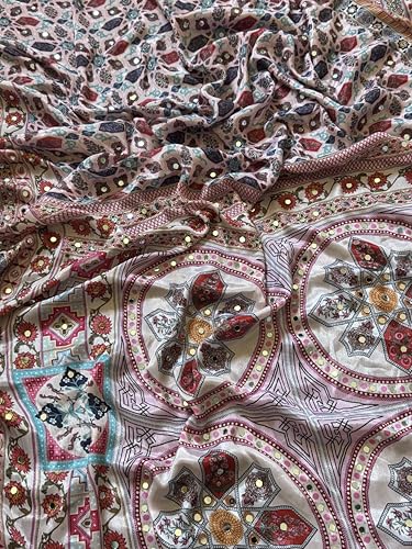 SHANTVAN GALLERY Roman Silk Position Print Saree for Women with Real Mirror Work | Designer Digital Print Women Saree with Piping Border, Kodi Latkan & Unstitched Blouse Piece