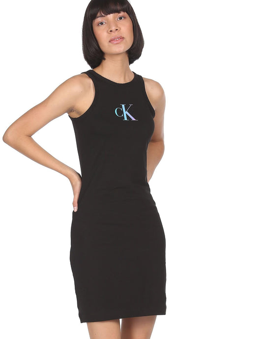 Calvin Klein Women's Cotton Bodycon Dress Above The Knee Casual J20J219641BEH_Ck Black L