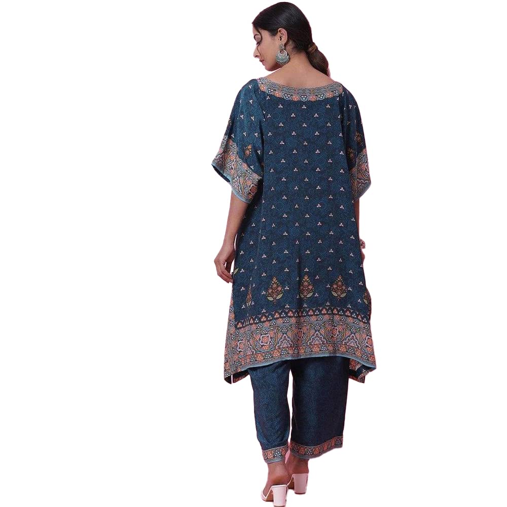 BIBA WOMEN PRINTED STRAIGHT SALWAR KURTA DUPATTA(SKDKAFTAN K7843_TEAL_42)