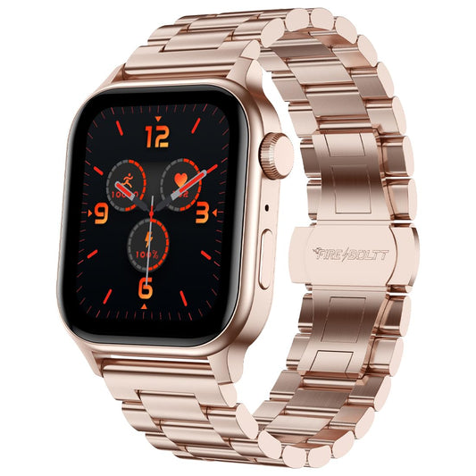 Fire-Boltt Rise Luxe Stainless Steel Luxury, 47mm (1.85) Display Bluetooth Calling, Rotating Crown, AI Voice Assistant, 120 Sports Modes, Neon UI, Stainless Steel Straps, SpO2 (Rose Gold)