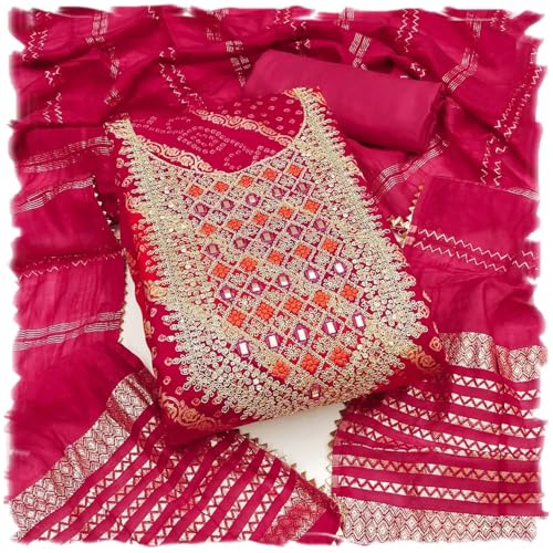 Leeli Peeri Designer Women's Chanderi Print With Sequence Coding Work Unstitched Dress Material