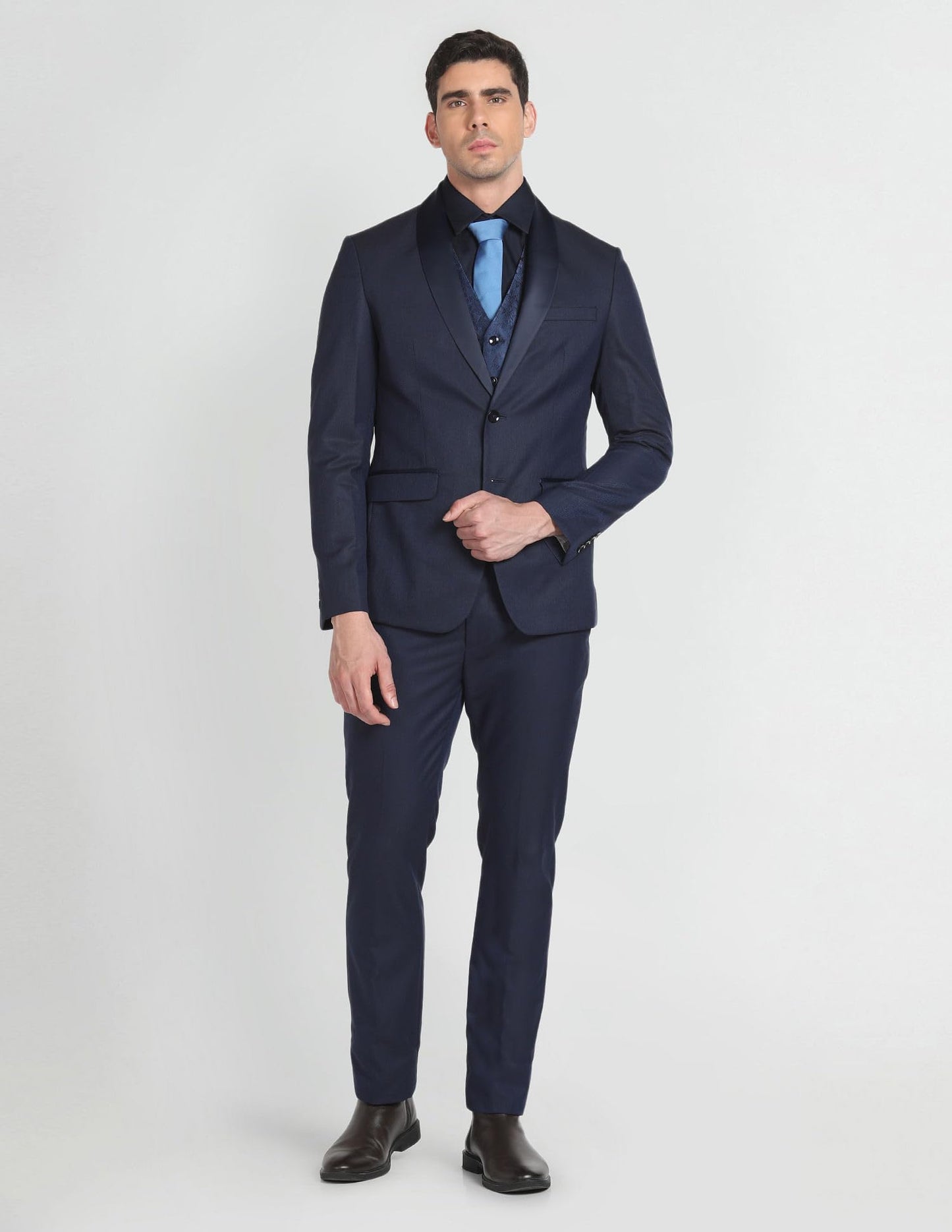 Arrow Men's Polyester Double Breasted Business Suit Pants Set (ARAGSU5505_Navy