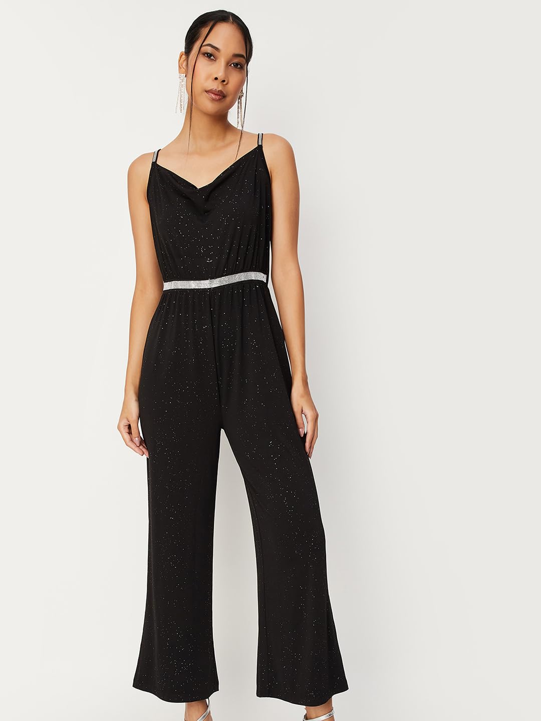 max Women Shimmery V-Neck Jumpsuit (PE3004BLACK)_L
