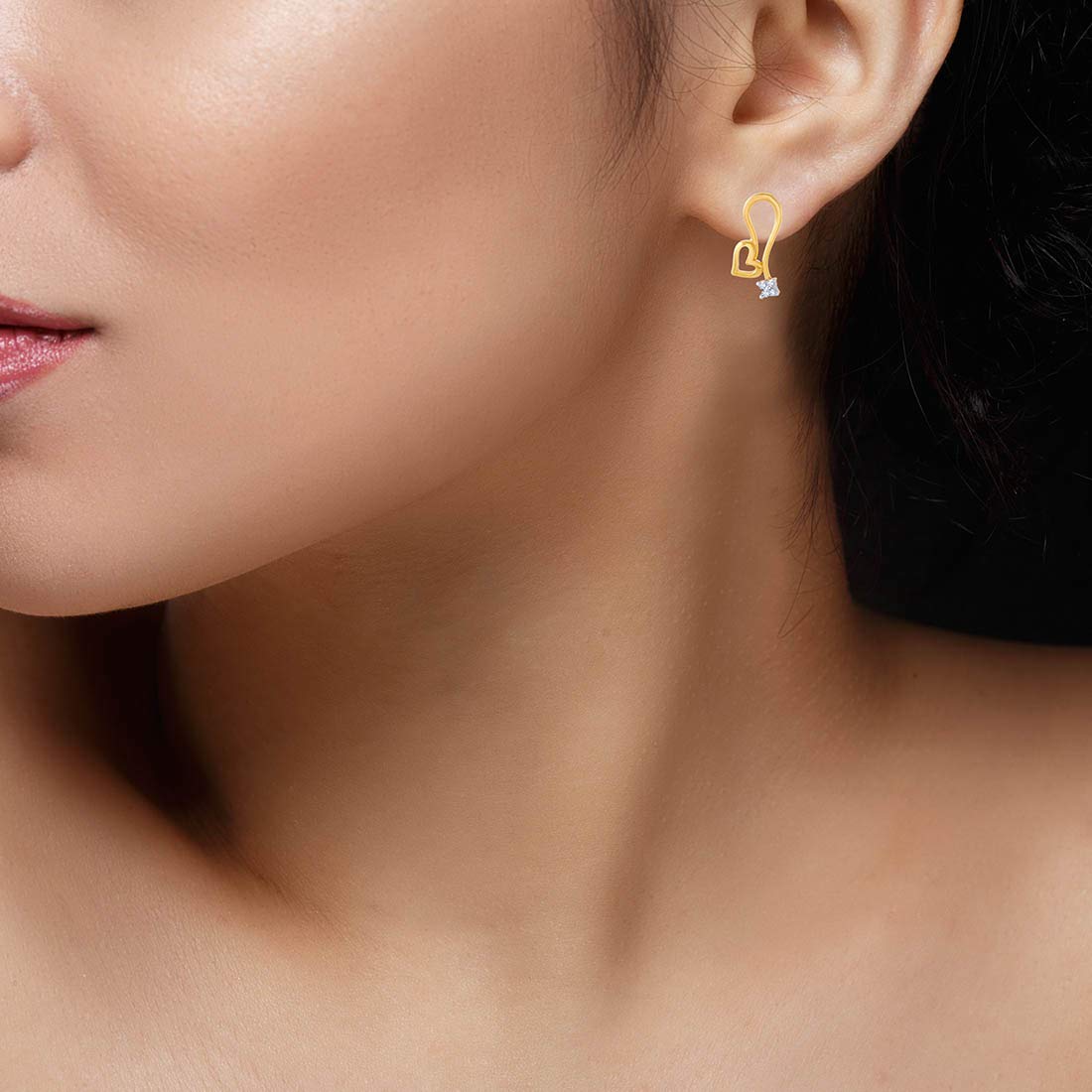 P.C. Chandra Jewellers 14k (585) Yellow Gold and American Diamond Stud Earrings for Women
