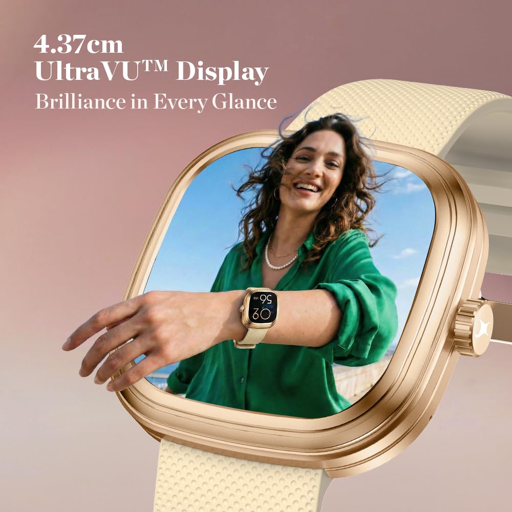 Fastrack Ryz Smart Watch for Women, 1.72” Super Ultra VU Display,Dynamic 60Hz Refresh Rate,AI Voice,Functional Crown,1ATM,BT Calling,HRM,SpO2 & Multiple Menu Styles,24/7 Health Suite - Ivory White
