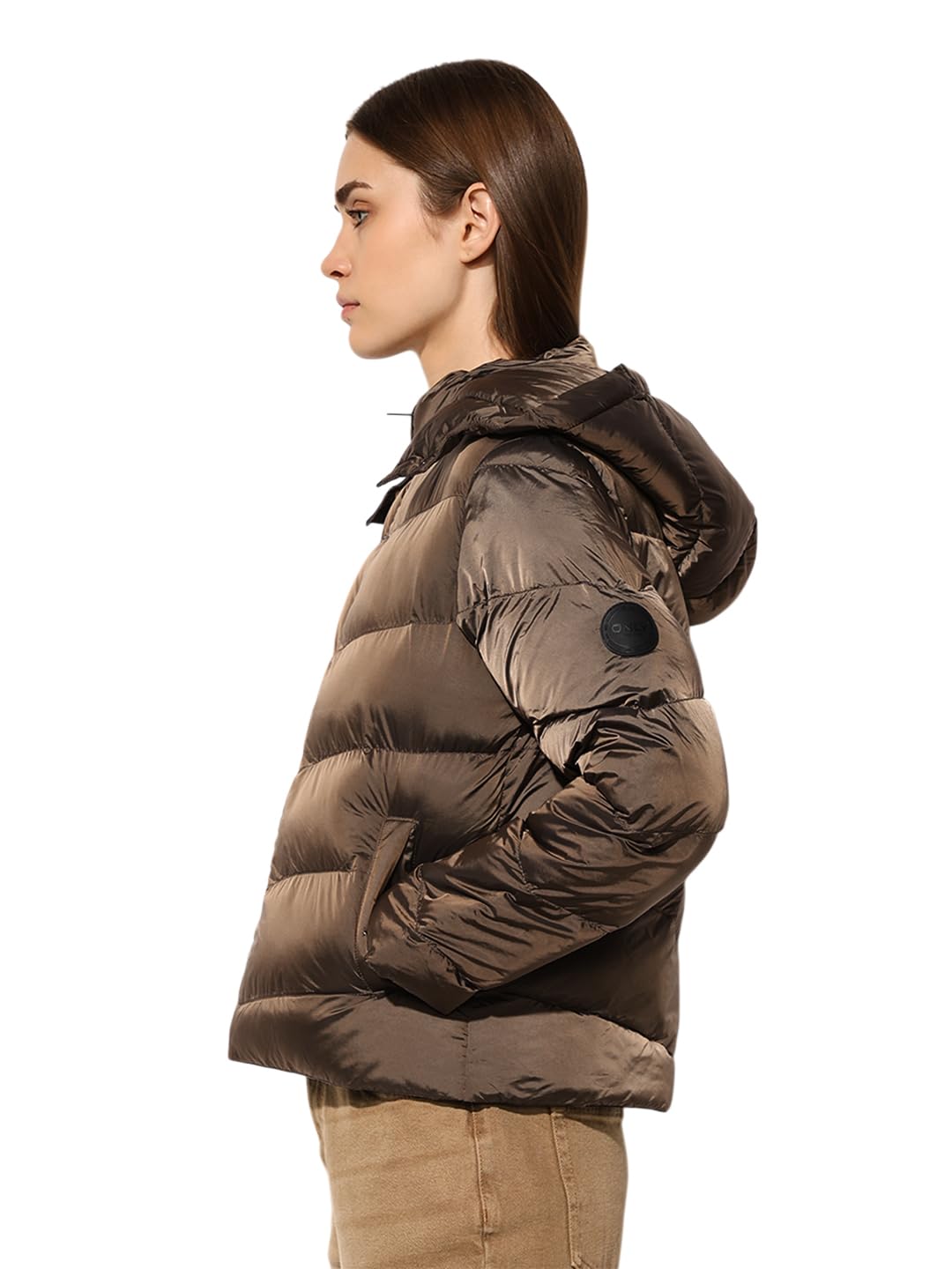 ONLY Women's Solid Regular Fit Brown Jacket