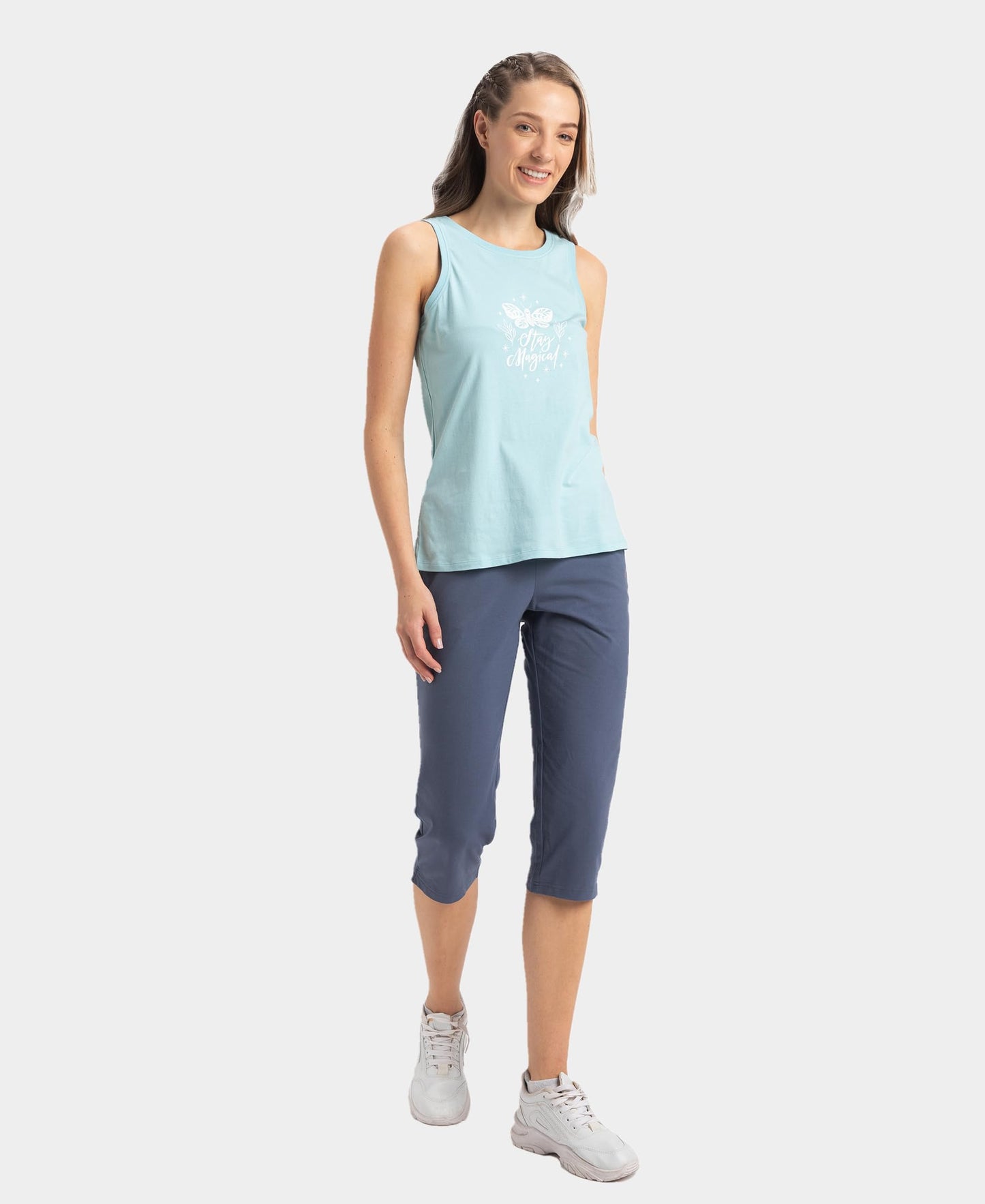 Jockey 1300 Women's Super Combed Cotton Elastane Stretch Slim Fit Capri with Side Pockets_Mirage Blue_S