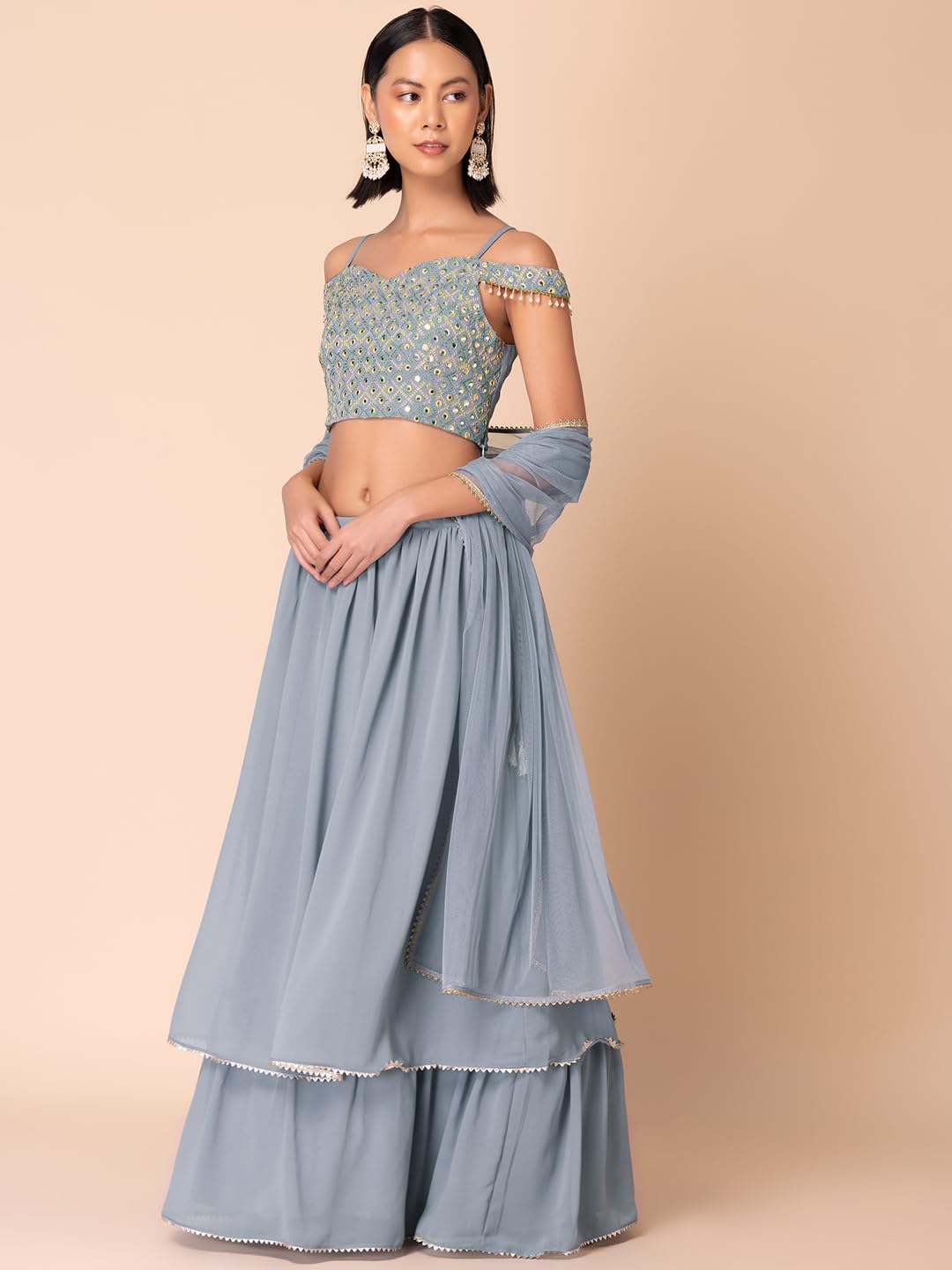 Indya Women's Georgette Lehenga Sets (ICO00535_Blue_S)