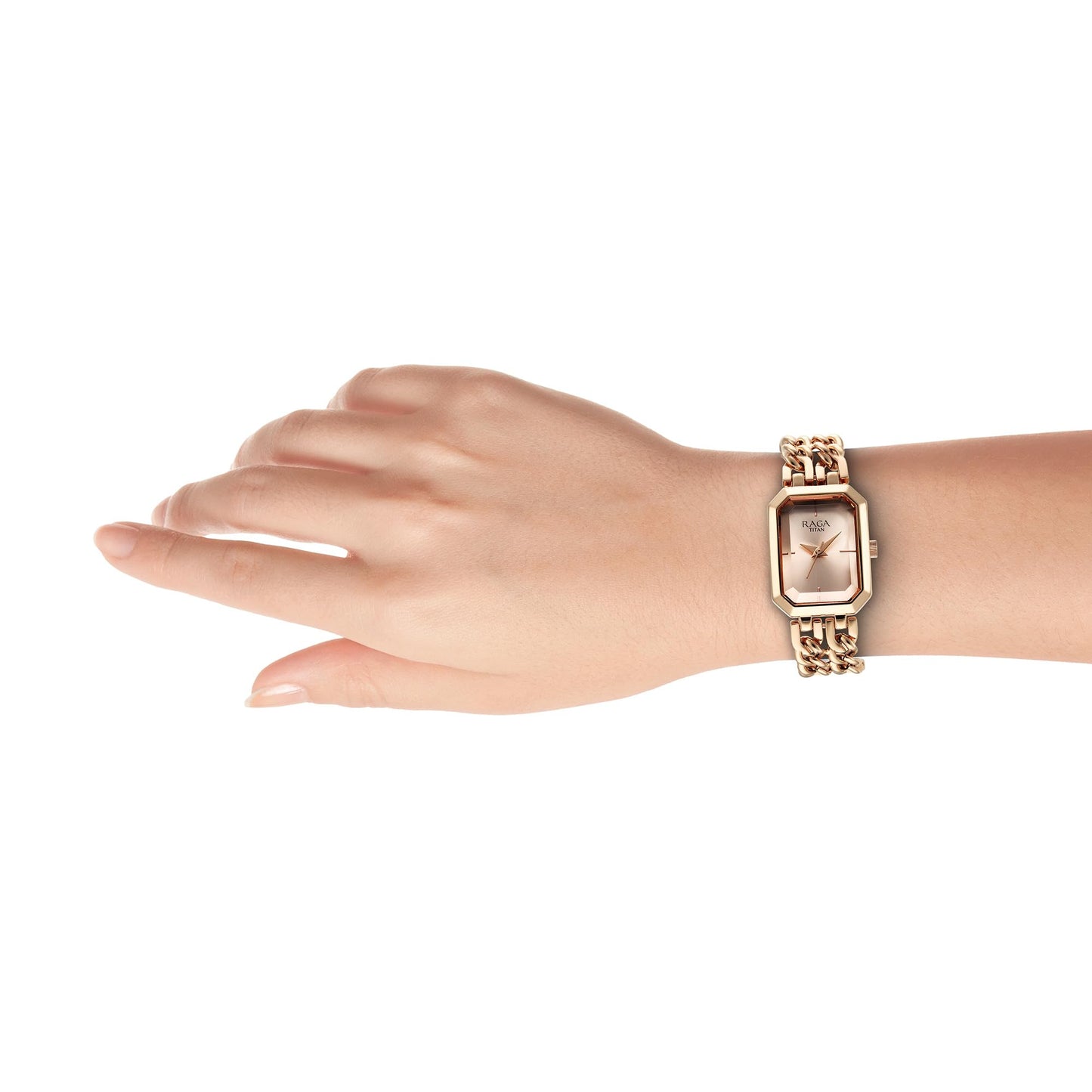 Titan Raga Showstopper Quartz Analog Rose Gold Dial Rose Gold Metal Strap Watch for Women - NS95283WM01