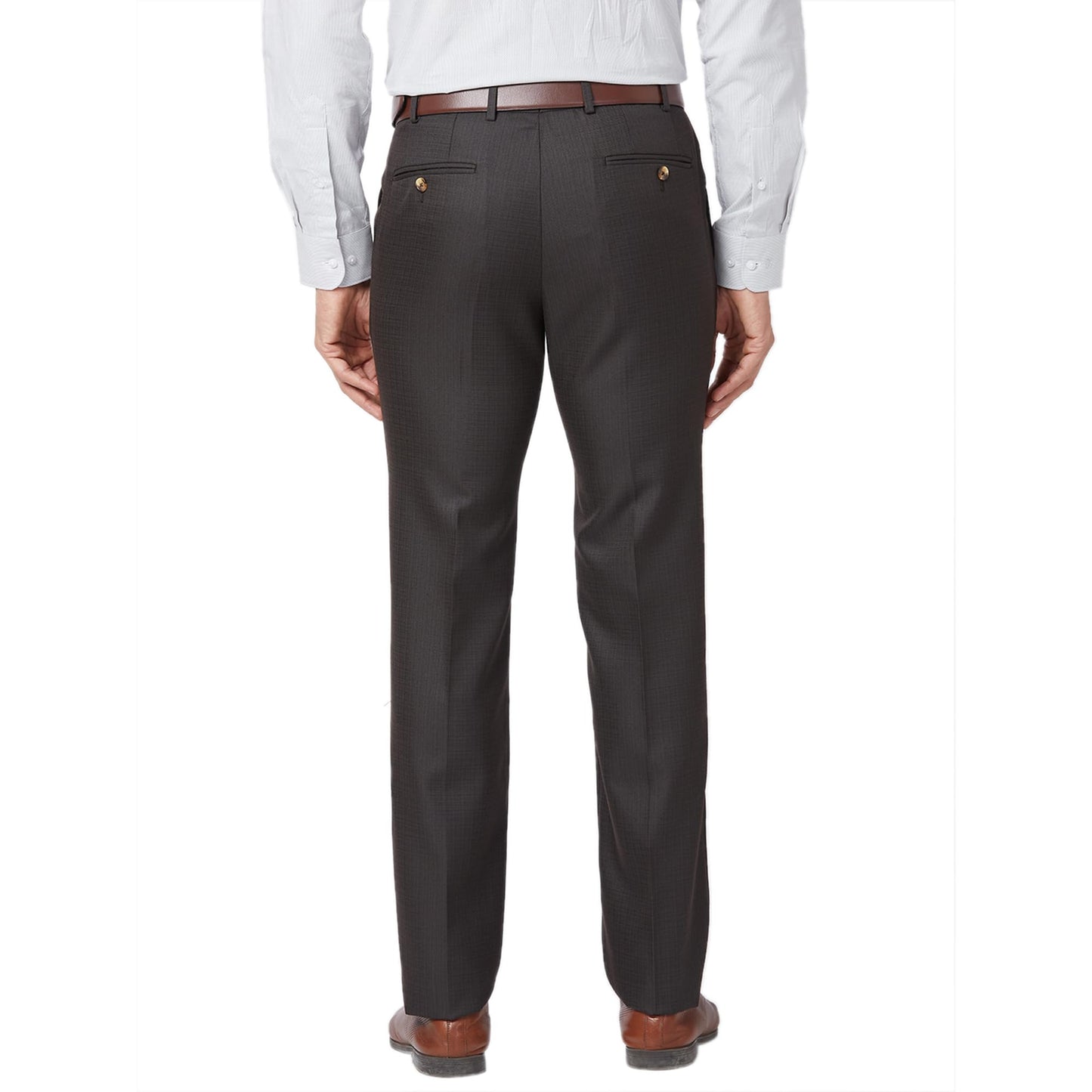 Raymond Men's Slim Fit Formal Trousers, Poly Viscose Blend, Structure Pattern | Medium Brown