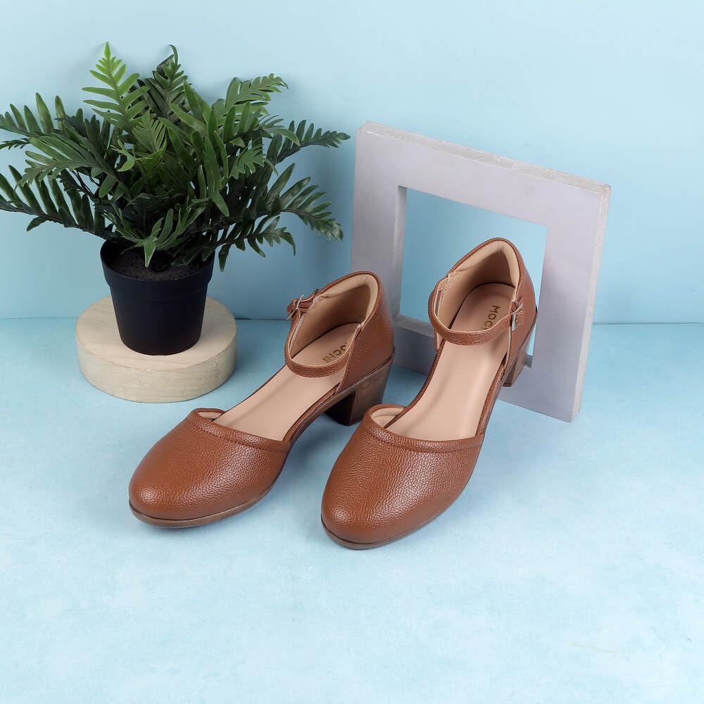 Mochi Women Tan Block Heel D'orsay Sandal UK/5 EU/38 (31-50)