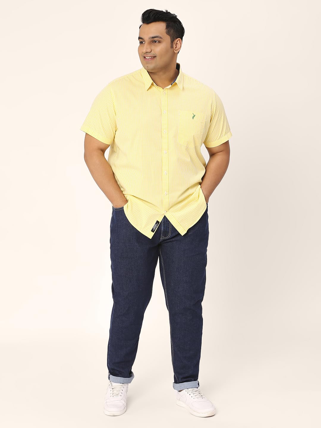 Thomas Scott Mens | Half Sleeve | Checks | Regular Fit Plus Size | 100% Cotton | Spread Collar | Casual Shirts (Available in Plus Size) (Yellow_5XL)
