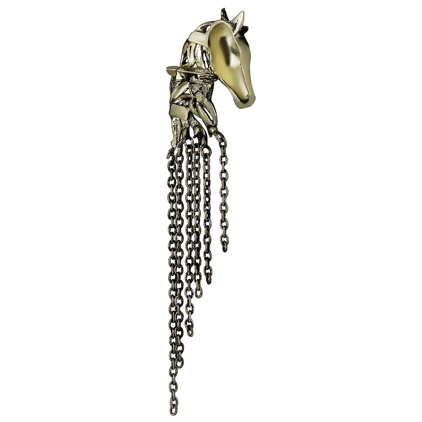Mahi Antique Gold Plated Horse Shaped Tassel Chain Sherwani Brooch Pin for Men (BP1101103G)