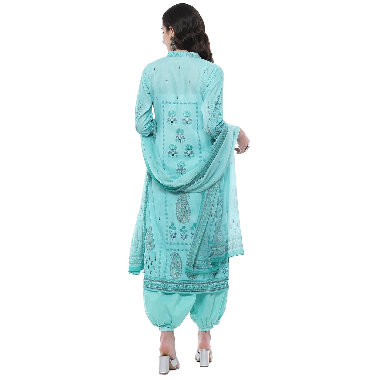 BIBA Women Cotton Blend Digital Print Unstitched Suit Set,Blue