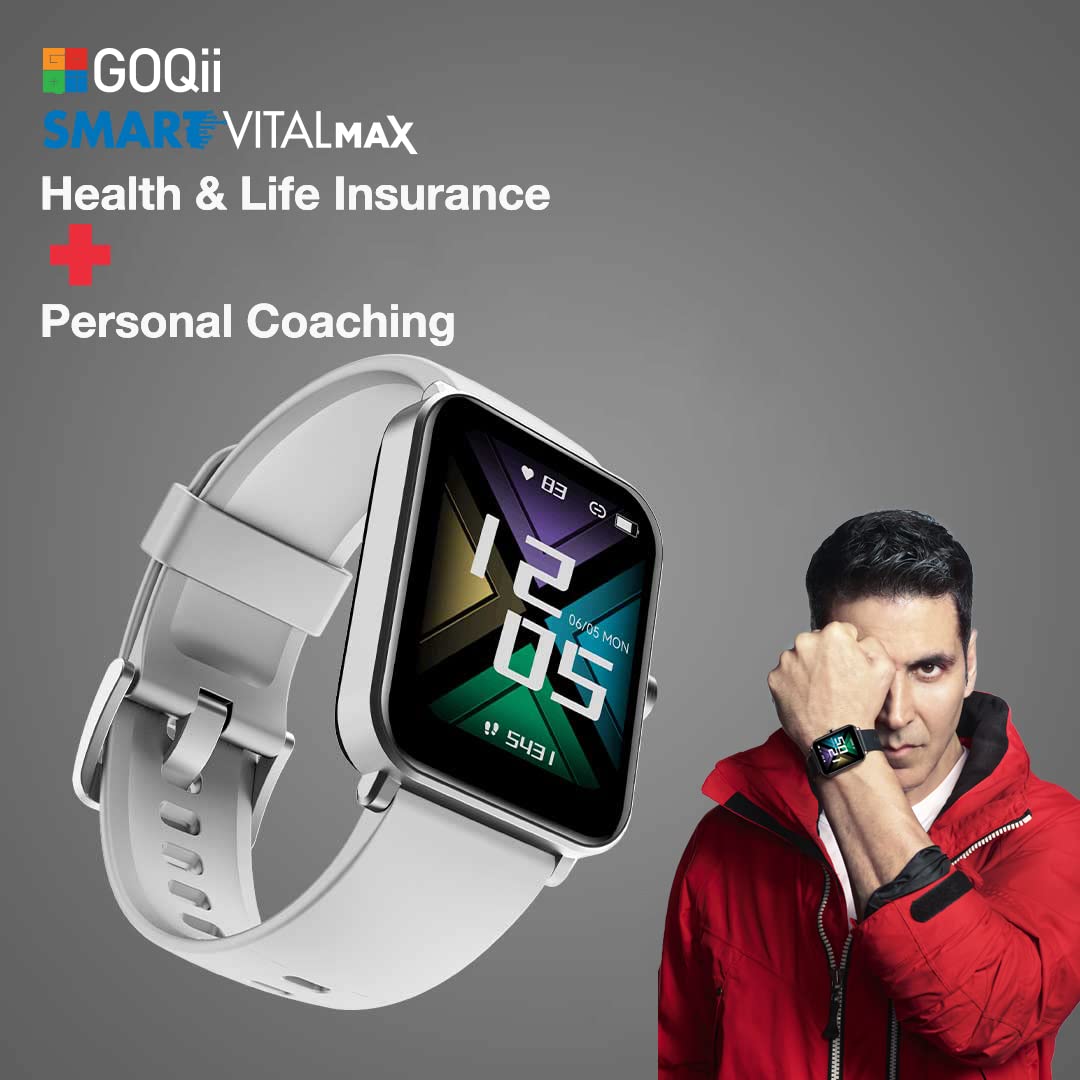 GOQii Insure+ 5 lakhs Health Insurance with Smart Vital Max (Grey) and 3 Months Personal Coaching