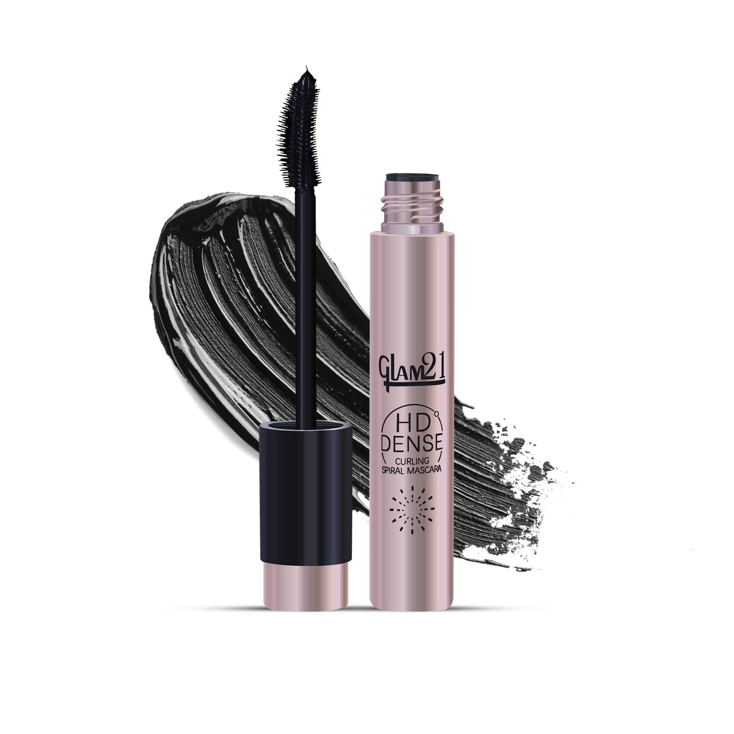 Glam 21 HD Dense Mascara, With Petite Brush, Thermal Sensitive Technology, Smudge Proof, Water Proof, Voluminous Eyelashes, 16 Hours Long-wear (Black) | 10ml