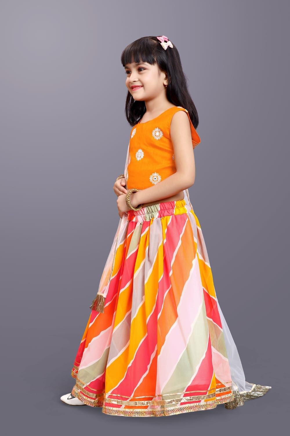 SHRITHI FASHION FAB New Fashionable Fully Stitched Fox Georgette Lehenga Choli Set With Matching Blouse. | dress for kids girls | navratri lehenga for kids girls |(Tanu-Orange-5-6Years)