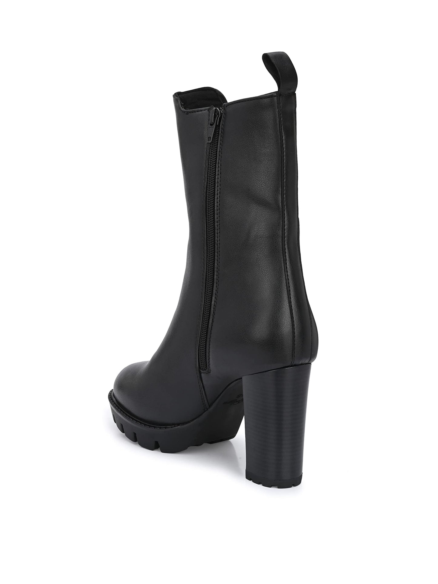 Delize Black Women Vegan Leather, Calf Length, high Heel Chelsea Boots