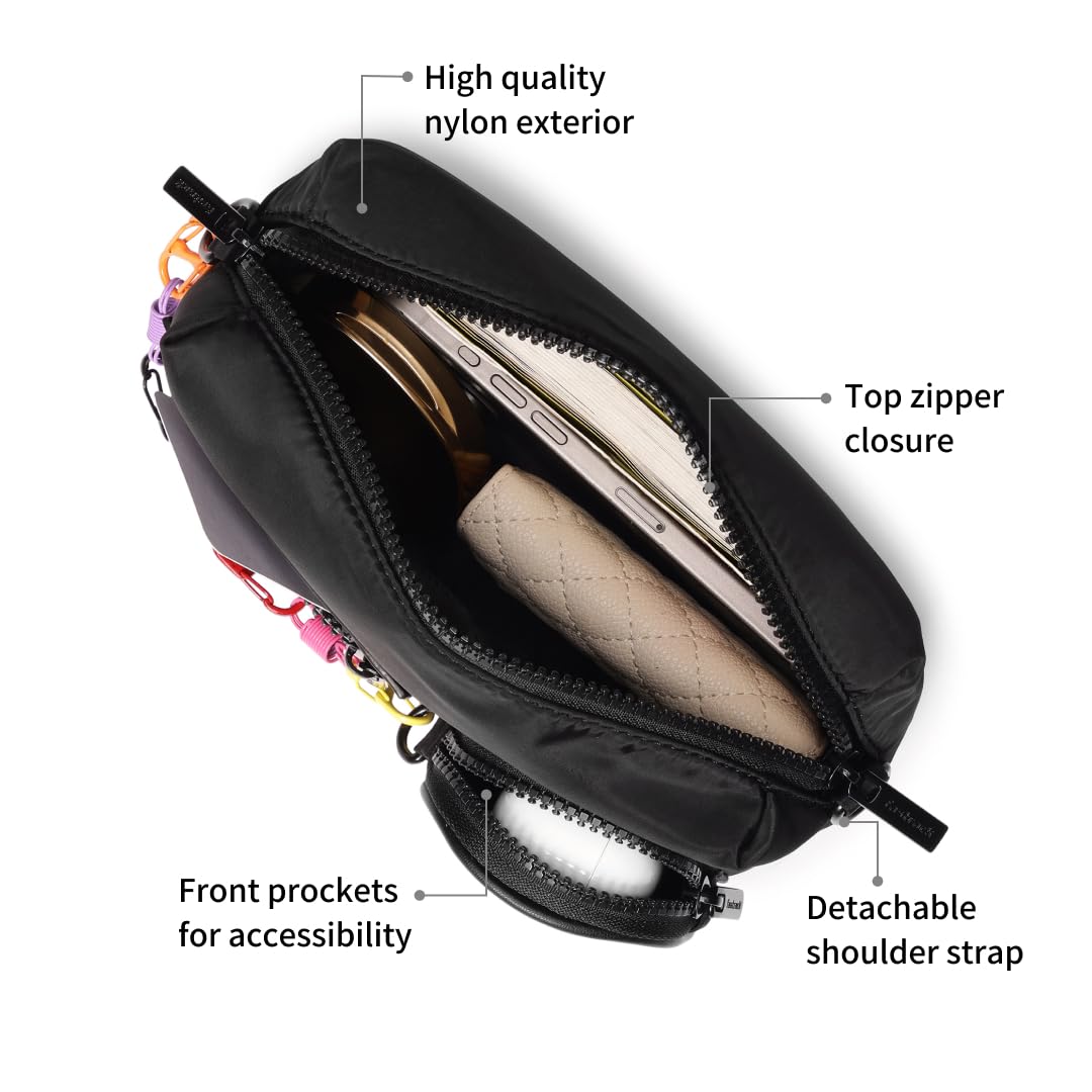 Fastrack Statement Chain Sling Bag for Women | Black Nylon Crossbody with Zipper Closure, Front Utility Pockets and Adjustable Strap | Lightweight Urban Sling for College & Travel