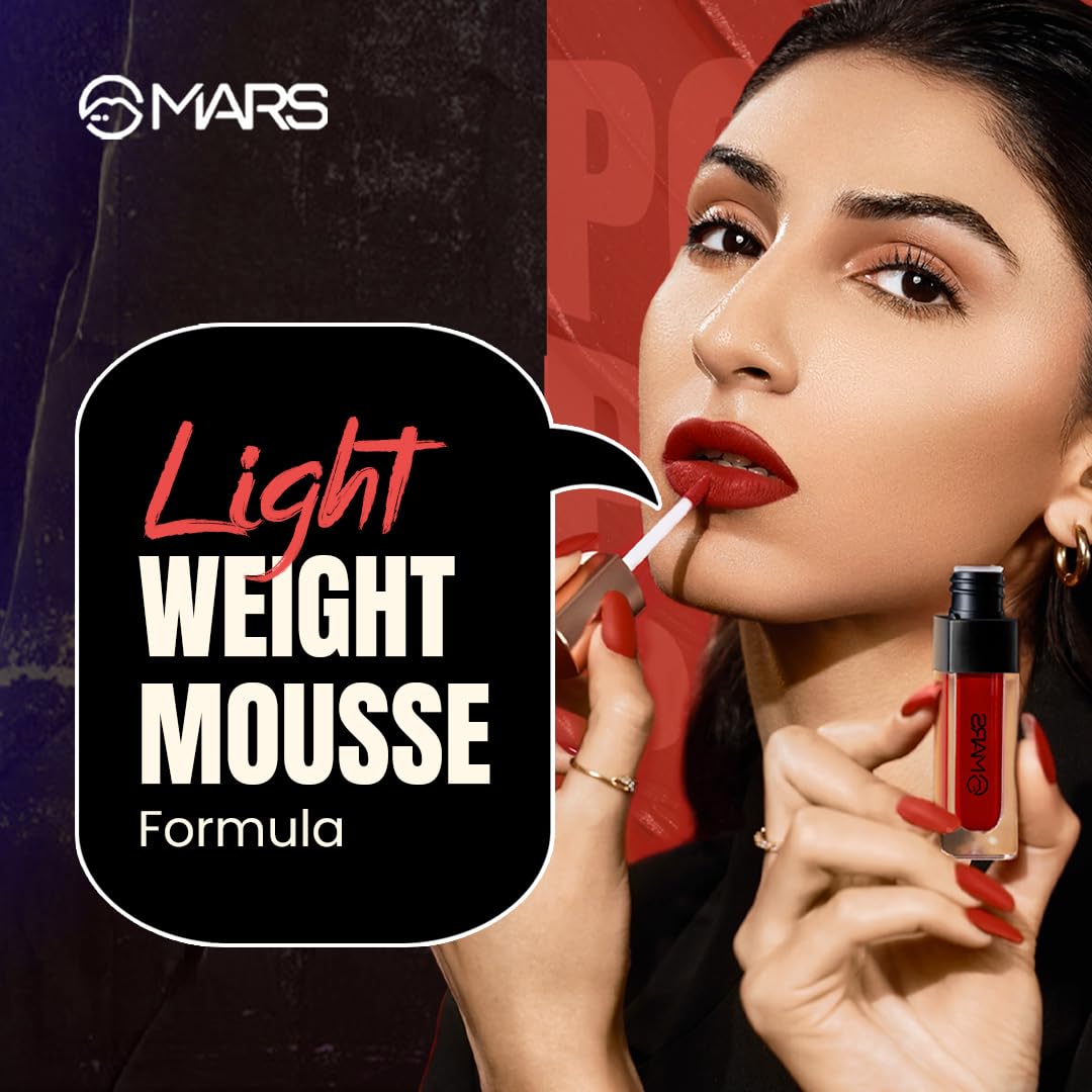 MARS Popstar Non-Drying Liquid Mousse Lipstick for Women with Matte Finish | Lightweight and Non-Sticky Formula | Up to 12 Hour Long Lasting | Transferproof & Waterproof (6.0ml) (03-Chorus Girl)