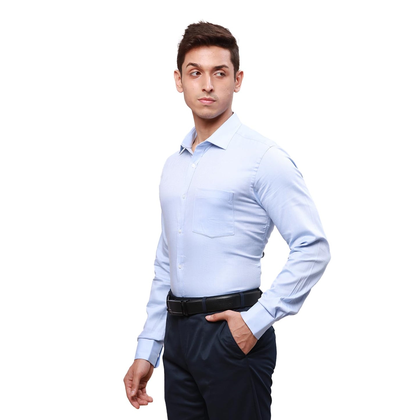 Park Avenue Men Slim Fit Structure Pattern Pure Cotton Semi Cutaway Collar | Full Sleeve Formal Shirt | Medium Blue
