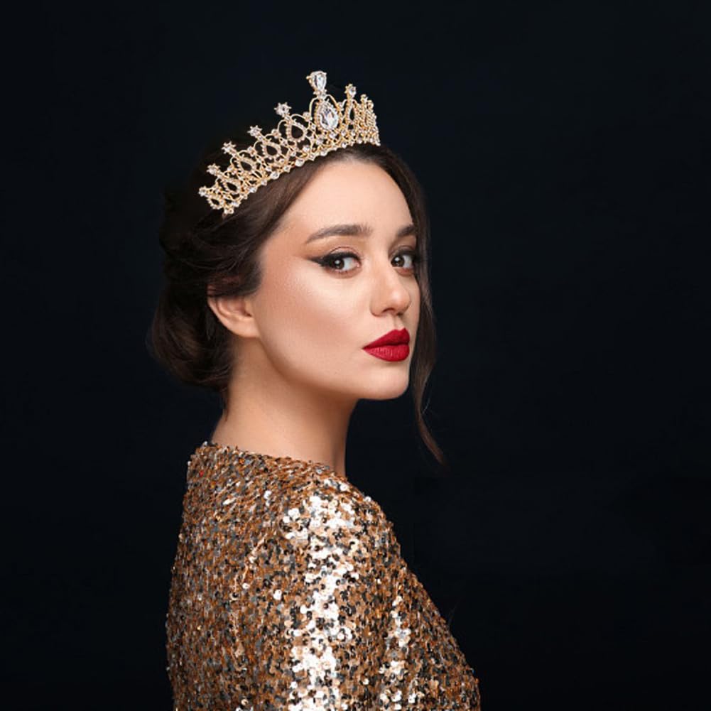 Shining Diva Fashion Crystal Tiara and Crown for Women Stylish Headband Crowns with Comb Tiaras for Girls Kids Queen Princess Wedding Bridal Birthday Gift Hair Accessories (Rose Gold) (15870hb)