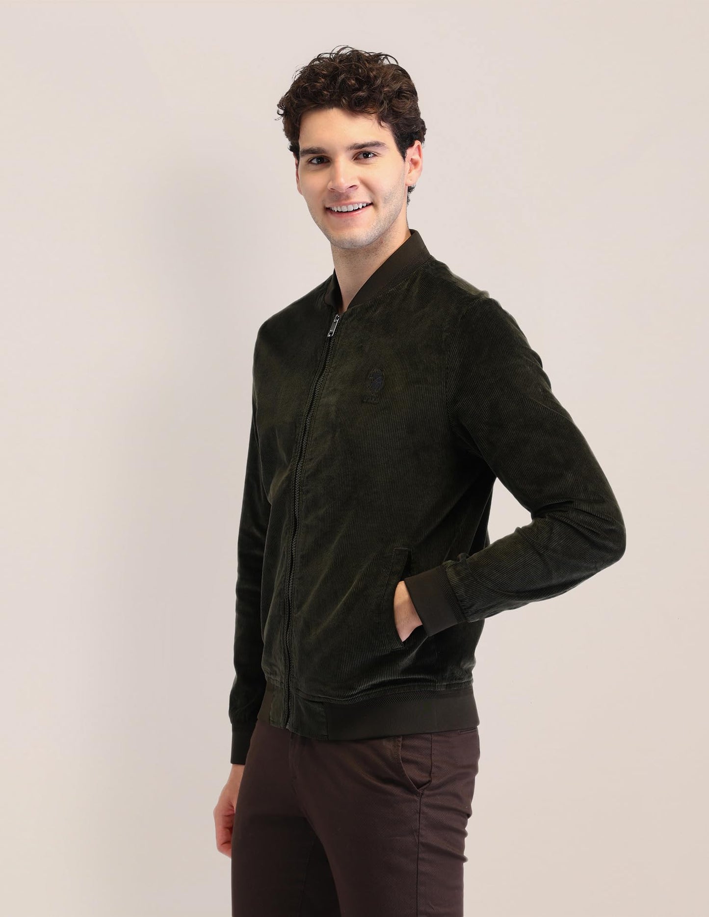 U.S. Polo Assn. Men's Green Textured Mock Collar Long Sleeve Casual Polyester Regular Fit Jacket (USJCK547_Green_3XL)