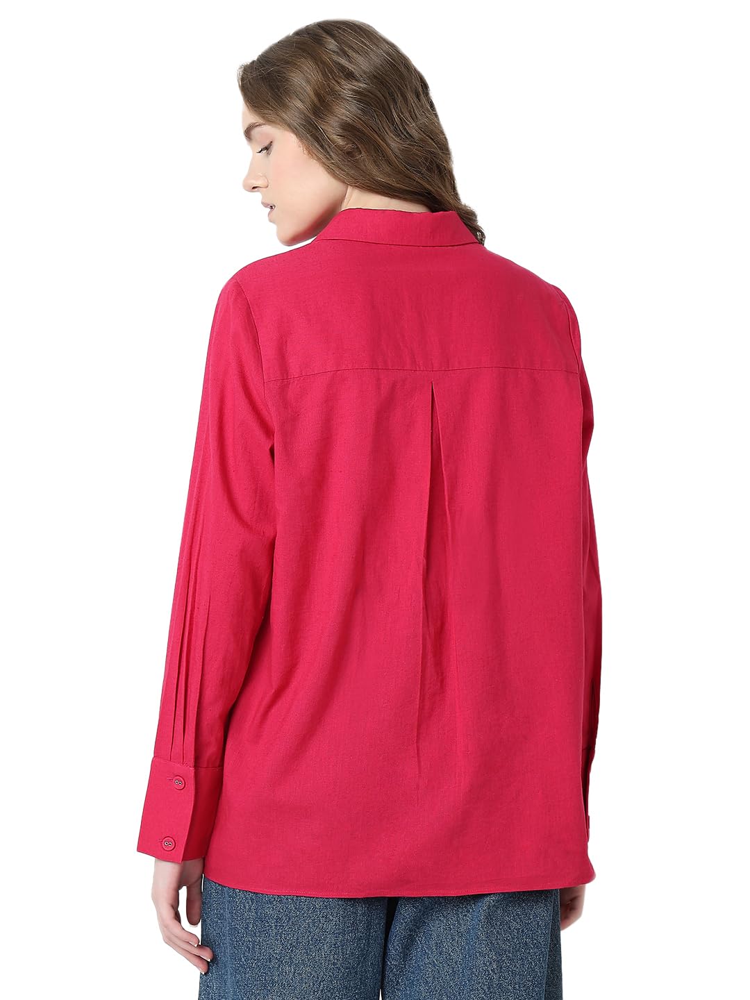 VERO MODA Women Solid Pink Cotton Regular Fit Shirt