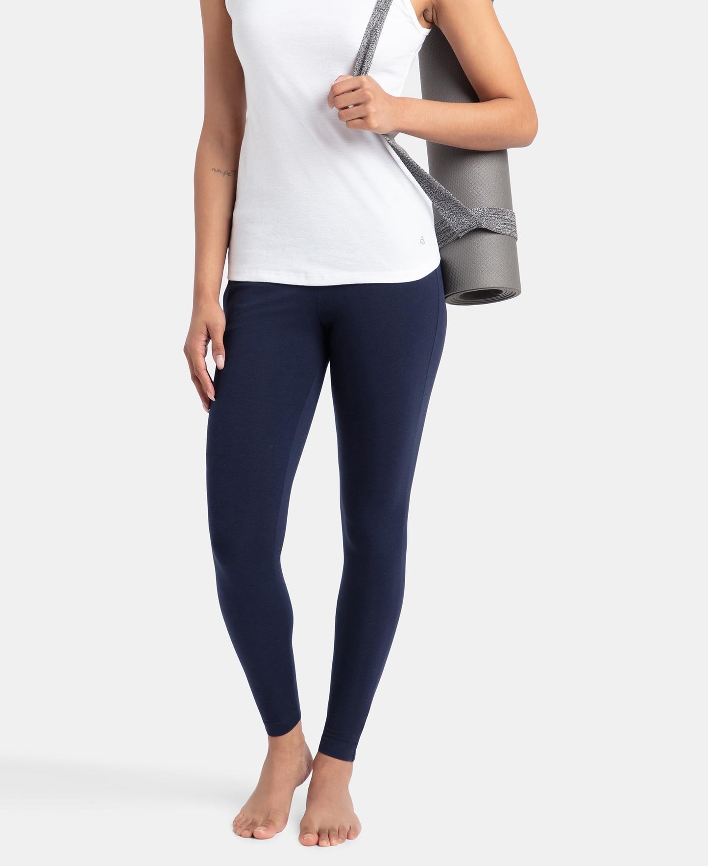 Jockey Women's Super Combed Cotton Elastane Stretch Yoga Pant with Side Zipper Pockets & Drawstring Closure_Style_AA01_Navy Blazer_S
