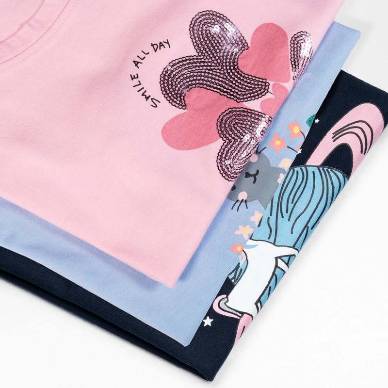 Real Basics Cotton Regular Fit Half Sleeve Cotton T-Shirts for Girls Pack of 3 (RB-G-HTop-P3-78-KEPSMILNG_SATRN_BOQUE)