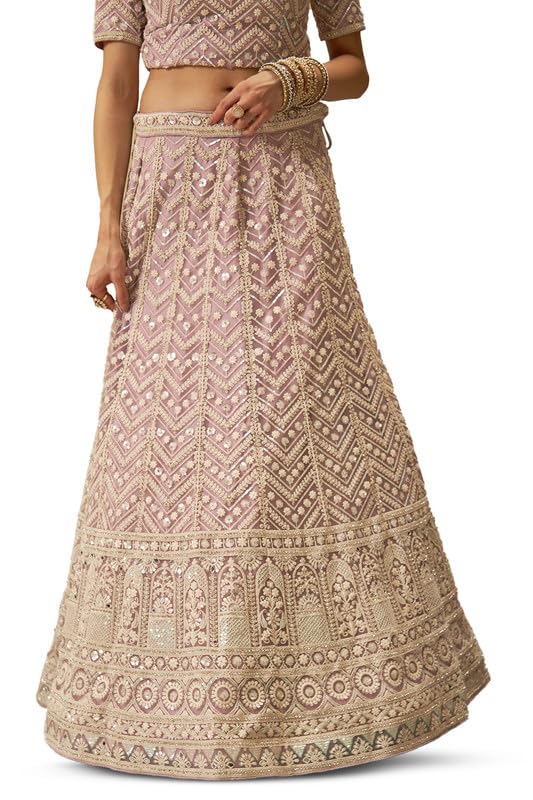 Soch Womens Purple Net Embroidered and Sequin Embellished Unstitched Lehenga Set
