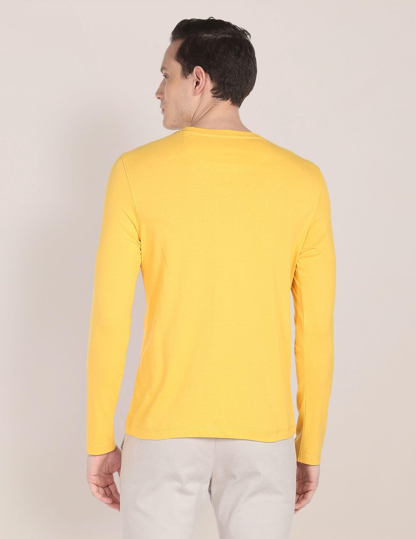 U.S. POLO ASSN. Men's Crew Neck Long Sleeve Brand Print Cotton T-Shirt (USTSHS1382_Yellow_L)