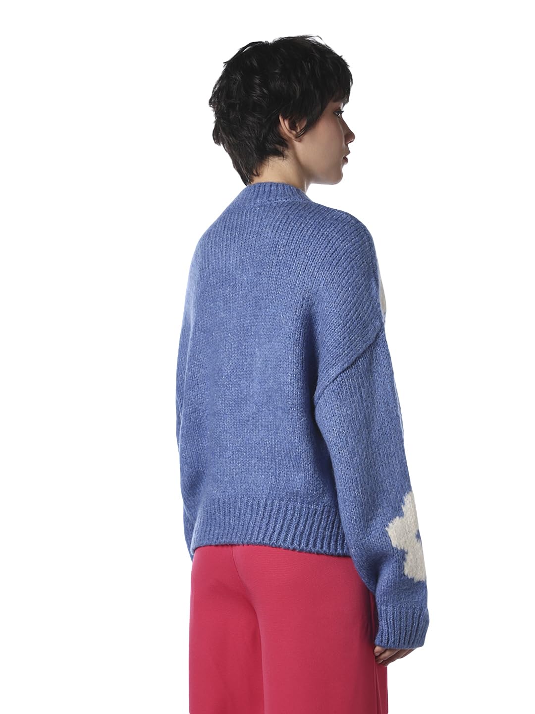 ONLY Jdykilian Flower Floral Self Design Pullover with Fuzzy Detail