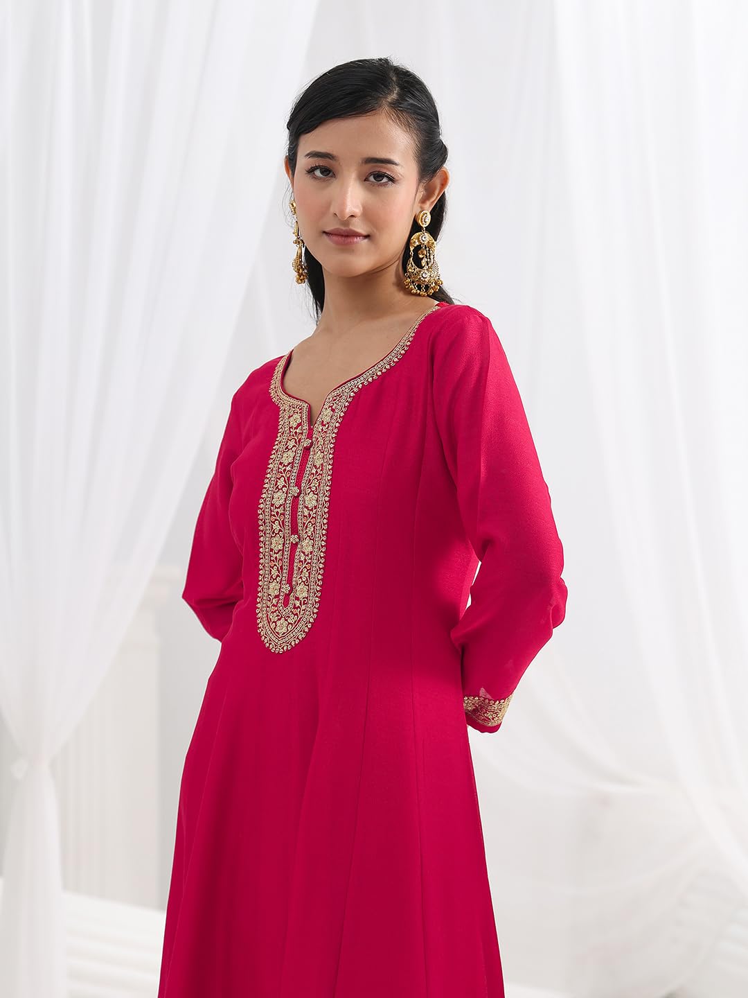Libas Embroidered Silk Blend A-Line Ethnic Dress with Dupatta-93607M
