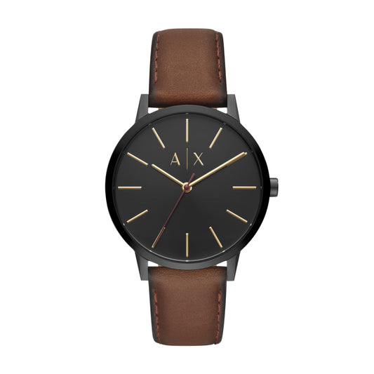 Armani Exchange Cayde Analog Black Dial Men's Watch - AX2706 Genuine Leather, Brown Strap