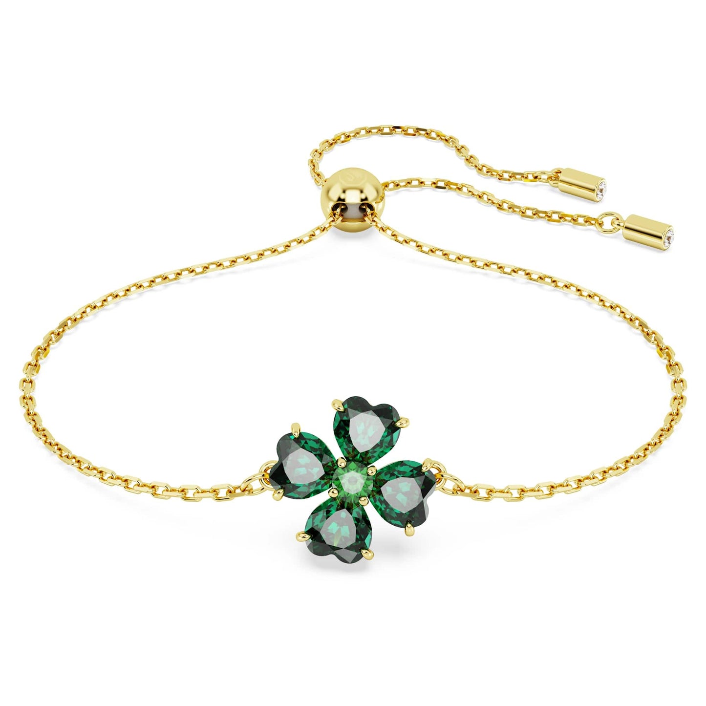Swarovski Idyllia bracelet, Mixed cuts, Clover, Green, Gold-tone plated