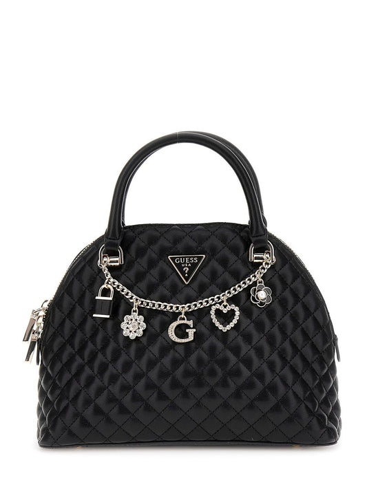 GUESS Black Quilted Everlee Dome Satchel Bag