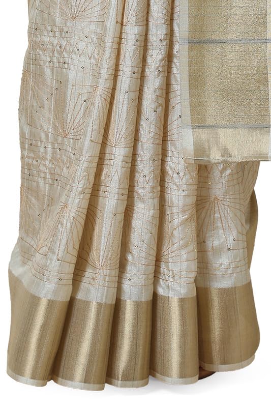 Soch Womens Beige Tussar Embroidered Saree With Sequins