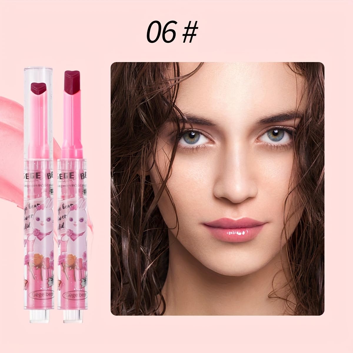 Gege Bear Heart-Shaped Glossy Lipstick Set – 3 Vibrant Shades for Hydrated, Glossy Lips | Click-to-Dispense, Travel-Friendly Design (Set B - #4,#5,#6, Pack of 3)
