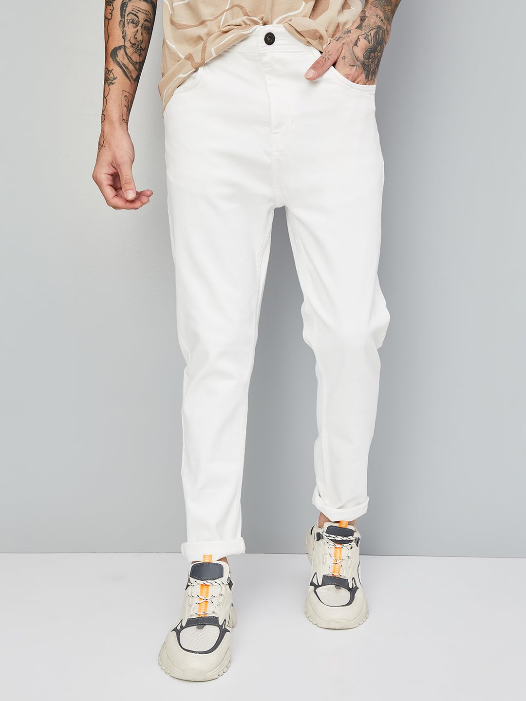 Max Men's Mid Rise Slim Jeans (DMBCAFES2302GVWHITE, 32