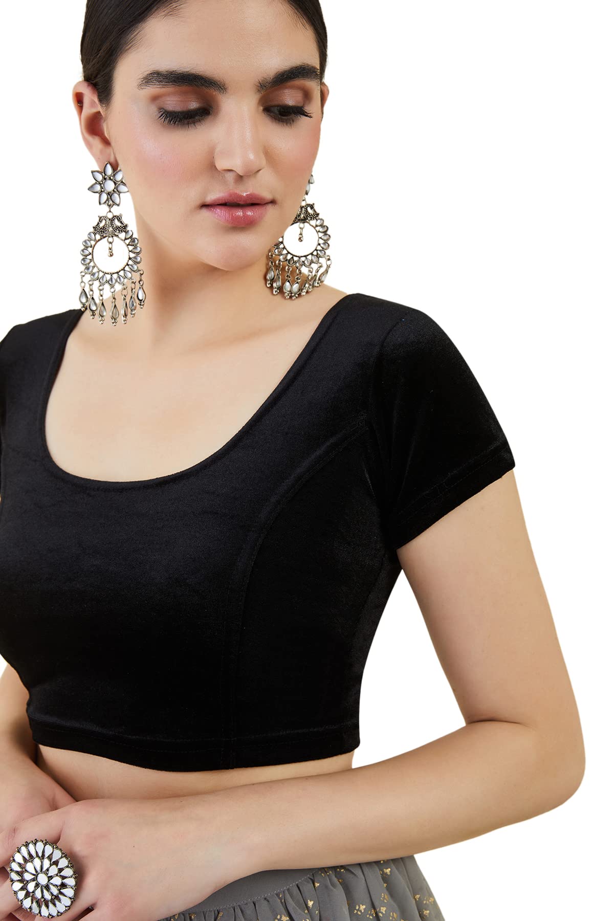 Soch Womens Black Velvet Princess Cut Solid Blouse