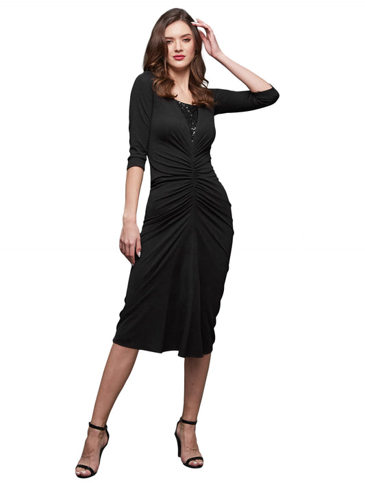 Miss Chase Women's Black Embellished Sheath Midi Dress (MCAW21D13-21-62-05, Black, L)