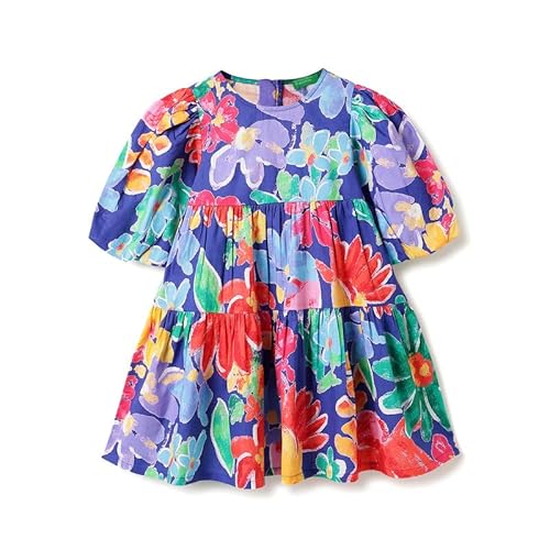 United Colors of Benetton Regular Fit Round Neck Floral Print Slub Tiered Dress Multicolour