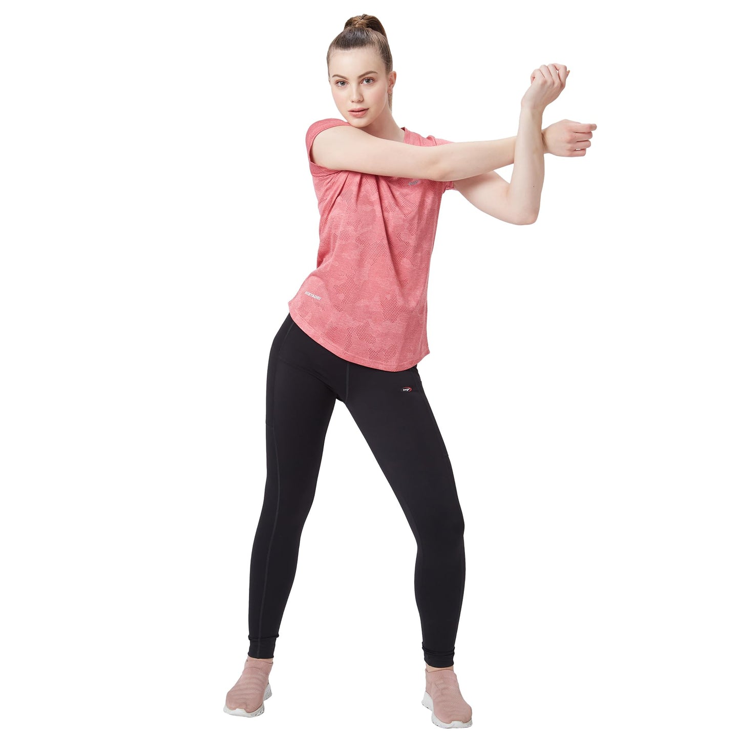 berge' Ladies Polyester Dry Fit Western Shirts & T-Shirt For Women, Quick Drying & Breathable Fabric, Gym Wear Tees & Workout Tops (Onion Colour, Slim Fit)