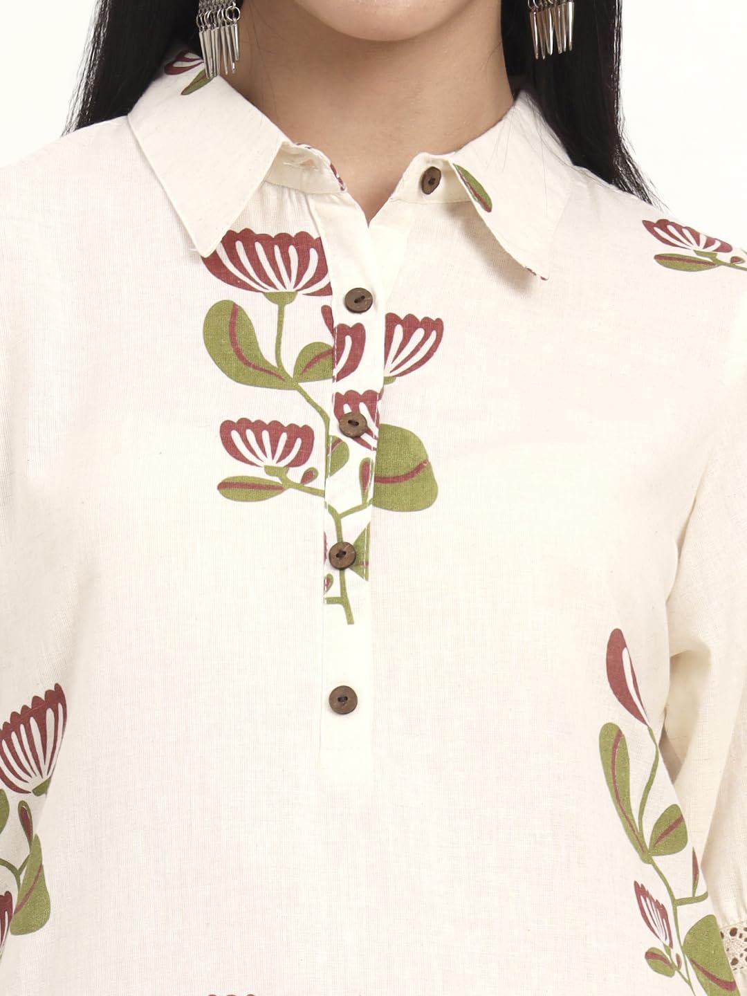 Divena Off White Floral Cotton A-Line Kurta (DBK1454)