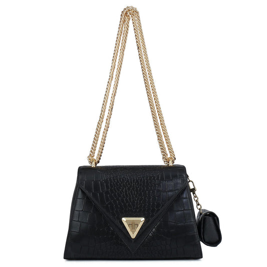 Da Milano Leather Shoulder Bag for Women - Black