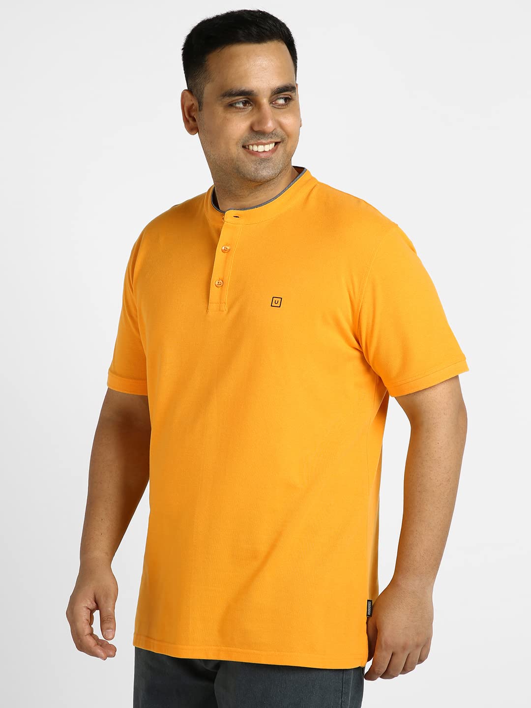 Urbano Plus Men's Yellow Solid Regular Fit Half Sleeve Cotton Polo T-Shirt with Mandarin Collar (pluspolosolmanp-035-bryel-2xl)