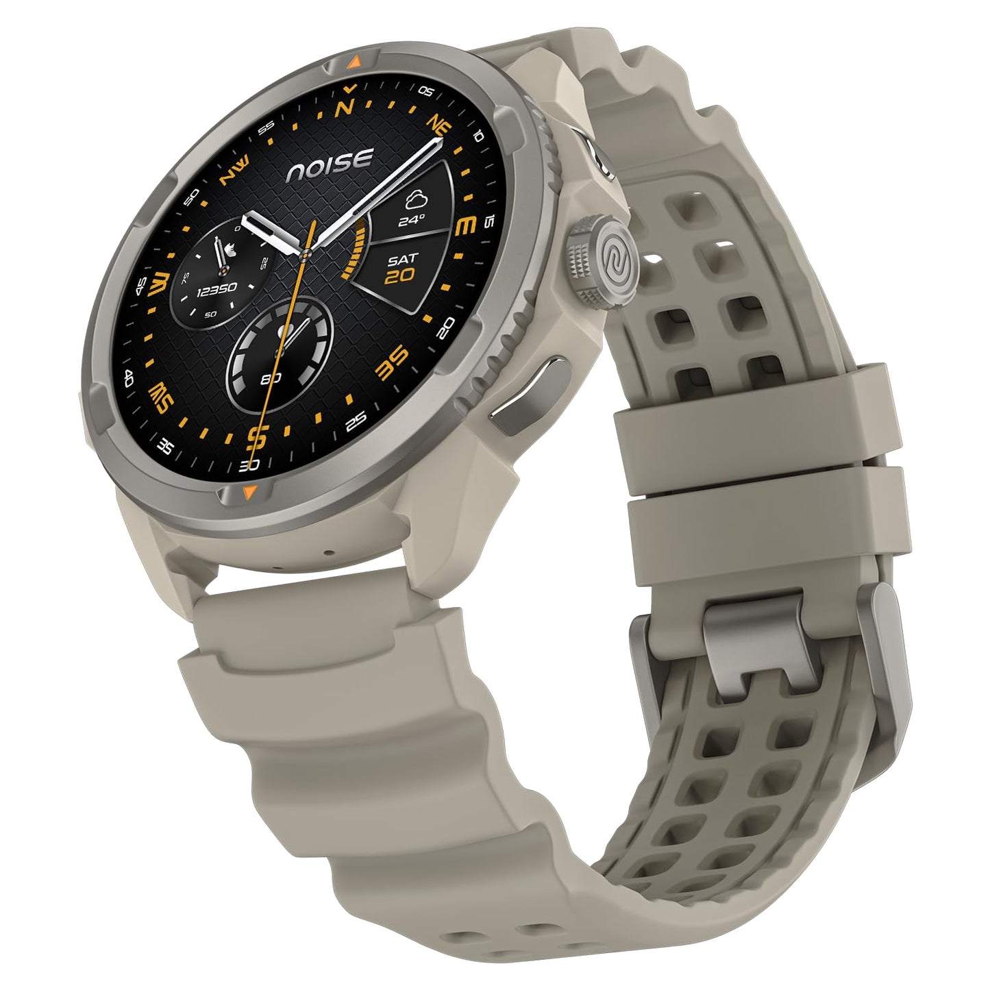 Noise Endeavour Pro Outdoor Rugged Military Smart Watch, Titanium Alloy Bezel, Dual-Band GPS, 164ft Water Resistance, 28 Days Battery on Standby, AI Companion, for iOS & Android (Driftstone Beige)